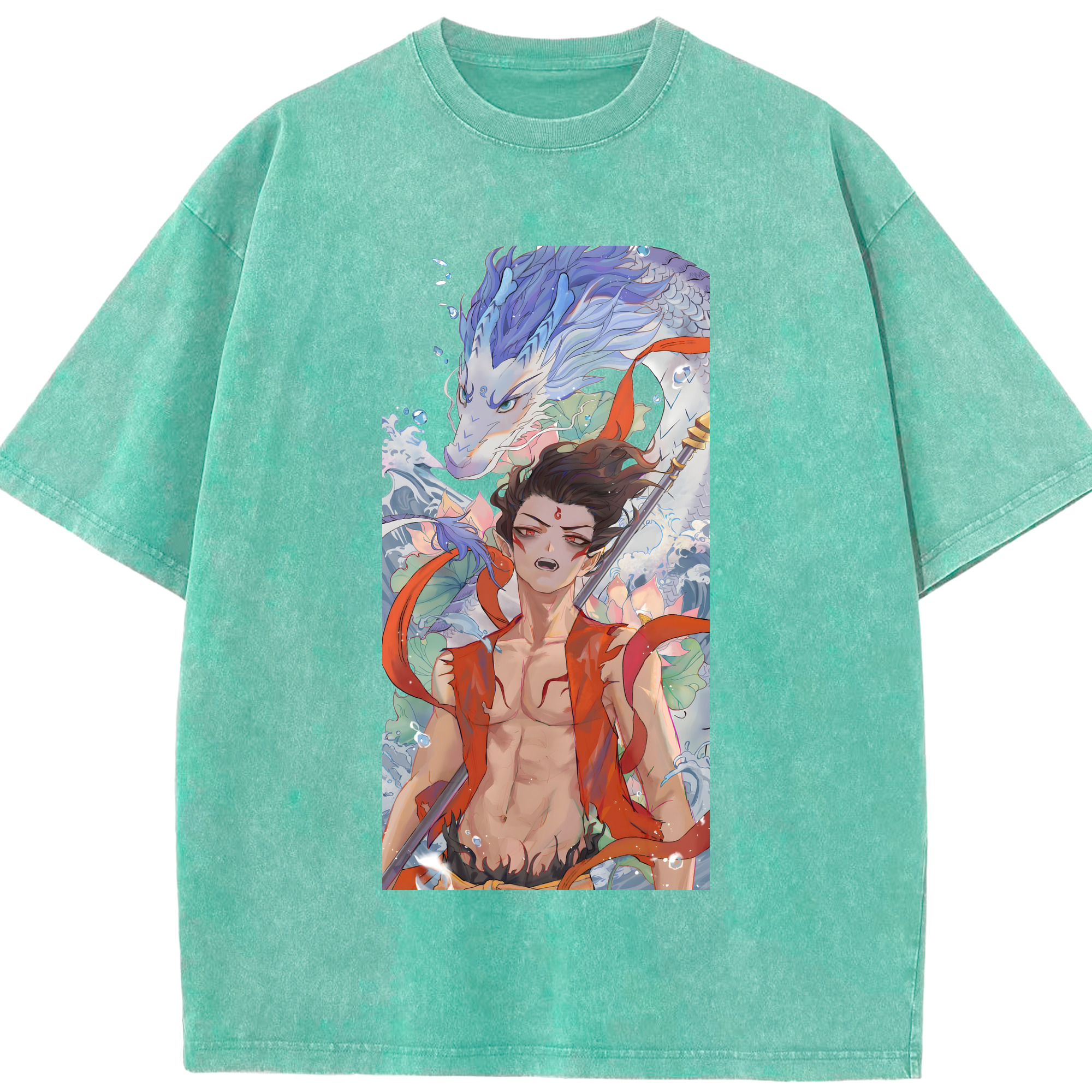 （画像用） Ne Zha 2 ナタ 魔童の大暴れ 綿100% ヴィンテージ風 半袖Tシャツ（フロントプリント）